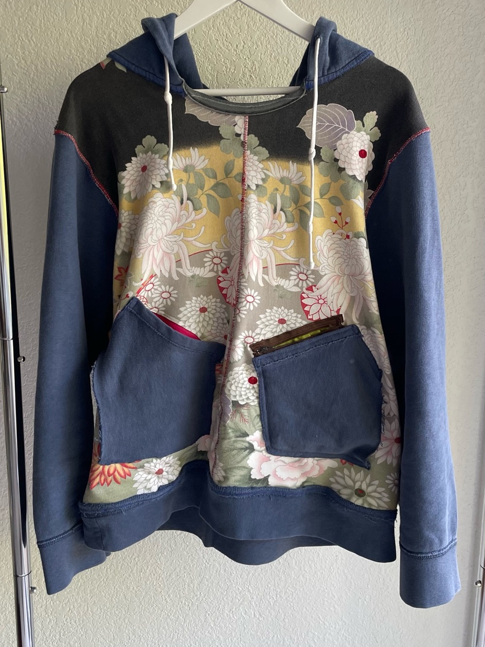 Custom unisex sweatshirt hoodie 100% cotton pockets patchwork